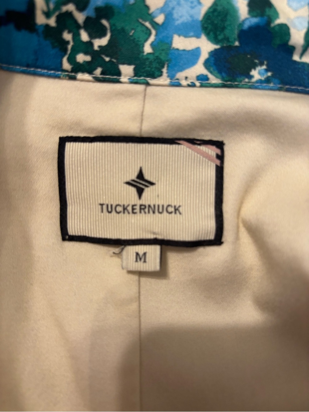 Tuckernuck Cream Sleeveless Shirt Dress with Blue Floral Print - Picture 4 of 4